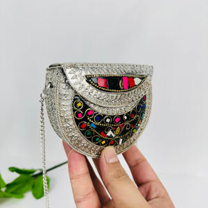 Pochette Mosaïque Écologique Or et Argent Ton Pierre et Laiton Stud Sling Sacs Boho Fashion Purse Collection Par FWE - Product Image 5