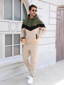 Conjunto deportivo de 2 piezas para hombre, sudadera con capucha de felpa, conjunto informal de sudadera y pantalones deportivos - Product Image 5