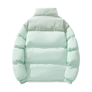 Blouson matelassé à capuche vert menthe pour homme, coupe-vent, écologique, décontracté, fermeture éclair, longueur standard, rembourrage en coton peigné - Product Image 2