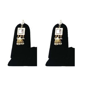 Latest Gold Plated Trendy Flower Shape Crystal Rhinestone Kundan Dangle Earrings Alloy Lightweight Jhumka Fashion Jewelry - Product Image 2