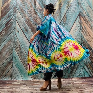 1 pièce Robe Kaftan Kimono Bandeau Col en V profond Tie-Dye pour l'été, les soirées, les vacances, style bohème et plage - Product Image 5