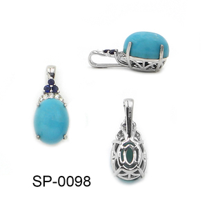 14KW <b>Turquoise</b> (Oval) 2.35 CT, Blue Sapphire (Round) 0.06 CT, White Diamond (Round) 0.02 CT Pendant - Product Image 1