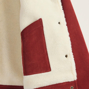 Women's Red <b>Suede</b> Trucker <b>Jacket</b> With Faux Fur Lining Reversible Zipper Closure Turn Down Collar Autumn Wear - Product Image 5
