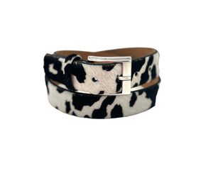 Ceinture en cuir de vachette à imprimé animal, boucle en acier, style vintage, design rectangulaire, 3,5 cm x 125 cm - Product Image 5