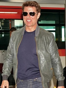 <b>Tom</b> Cruise Bomber Leather Jacket - Product Image 3