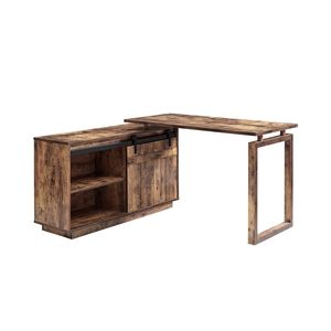 Scrivania a L in Legno Effetto Invecchiato per Ufficio Domestico con Credenza Reversibile con Ante Scorrevoli e Postazione Computer con Finitura Posteriore - Product Image 6