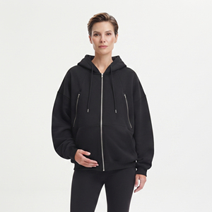 Sweat à capuche de maternité oversize avec fermeture éclair pour femme, hauts à capuche d'allaitement en molleton de coton 450 g/m² pour femme enceinte - Product Image 4