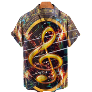 Camisa Hawaiana Casual de Manga Corta con Estampado Musical para Hombre, Talla Grande, Venta Directa, Playa, Verano - Product Image 5