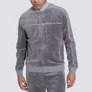 Custom Zipper up Trackpants 2 Piece Set <b>Men</b> With Piping Elastic Cuffs Unisex Embroidery <b>Reflective</b> Velvet <b>Jacket</b> and Shorts <b>Men</b> - Product Image 1