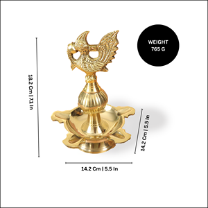 Lampe Diya en laiton, support de lampe traditionnel en forme de paon, lampe de prière décorative pour la maison, support de lampe à huile Diya - Product Image 2