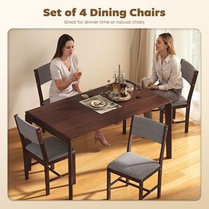 Set di 4 Sedie da Pranzo Moderne Grigie in Tessuto di Lino con Gambe in Legno di Gomma per Sala da Pranzo e Soggiorno - Product Image 4