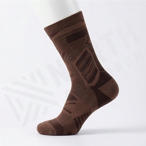 Brown Crew <b>Socks</b> Geometric Pattern Breathable Polyester Spandex Hiking Outdoor Adult Autumn Wear - Product Image 3
