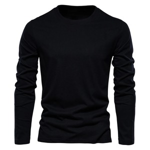 เสื้อยืดคอกลมแขนยาวสีขาวล้วนสำหรับผู้ชาย ทรงเข้ารูป สไตล์ลำลอง ผ้าเจอร์ซีย์คอตตอน 100% แบบถัก - Product Image 3