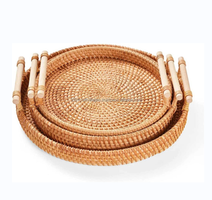 Plateau de rangement en rotin fait à la main de haute qualité durable à la mode Vietnam nidification plateau de Table de service décoratif enroulé pour la cuisine - Product Image 3