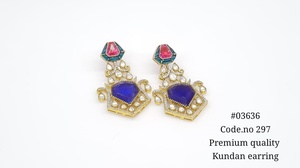 Pendientes de Oro Laminado con Moissanita Kundan 03636, Pendientes Colgantes con Doble Piedra para Mujer, Joyería de Boda - Product Image 2