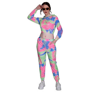 Conjunto de Top Corto con Capucha y Pantalones Deportivos Tie Dye para Mujer, Manga Larga, Tejido de Punto, Ropa Casual de Verano con Bolsillos, Poliéster Transpirable - Product Image 6