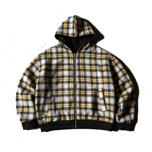 Sweat-shirt à capuche pour homme, doublé à carreaux, avec poches zippées, coupe oversize, décontracté, pour l'hiver, 100% coton, molleton tricoté, manches classiques - Product Image 5