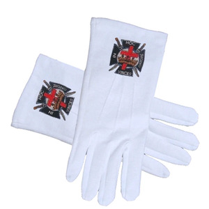Gants en coton blancs maçonniques avec motif croix et épée brodés, longueur poignet, respirants, pour usage quotidien professionnel et extérieur, style uni - Product Image 1