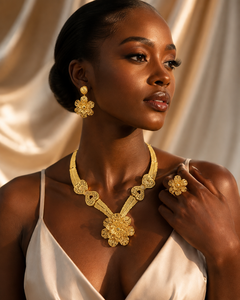 24K Gold Plated Designer Flower <b>Charm</b> Necklace Set African Wedding Jewelry Export Quality Fashion - Product Image 3