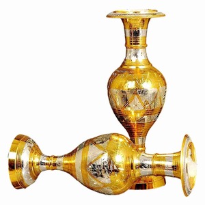 Vase vintage en laiton avec plumes de paon pour la décoration intérieure - Product Image 6