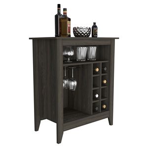 Mueble Bar con Acabado en Carbon Espresso, un Estante Abierto y Seis Compartimentos para Botellas de Vino, Diseño Castillo - Product Image 6