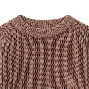 Pull tricoté à col rond unisexe pour bébé et tout-petit, hiver, écologique, en coton monocouche, couleur moka unie, coupe classique, haut complet - Product Image 6