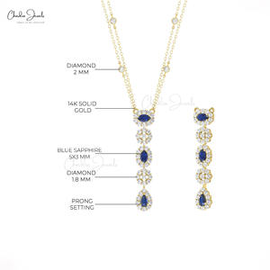 Collier Lariat Double Chaîne en Or Fin 14K avec Diamants Halo et Saphir Bleu Véritable 0.63CTW – Bijou Classique de Grossiste Vérifié - Product Image 5
