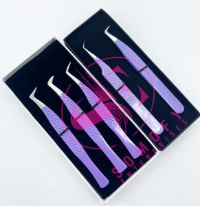 Ensemble de pinces à cils professionnelles en acier inoxydable avec logo personnalisé, courbées, volume, 90 degrés, pointe en fibre russe, pinces à cils - Product Image 5