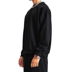 Men's Oversized Crew Neck <b>Sweatshirt</b> Solid <b>Black</b> Cotton Knitted Pullover Casual Autumn Wear Hoodies & <b>Sweatshirts</b> - Product Image 2