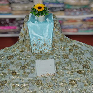 Nouvelle Robe Somalienne Glamour de Luxe en Tissu Chiffon Fransawi, Ornée de Paillettes et d'un Motif Floral Jacquard Uni - Product Image 2