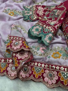 Designer Rangoli Silk Saree with Dori Embroidery Work Real Mirror Work and Heavy Worked Stitched <b>Blouse</b> - Product Image 5