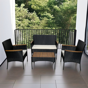 4P00077 Direct factory in Viet Nam Outdoor Dining <b>Garden</b> <b>Set</b> 4pcs KD Sofa with steel frame and flat wicker acacia wood - Product Image 2