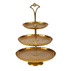 3 Tier Gold Metallic <b>Cake</b> <b>Stand</b> With Scalloped Edges Round Dessert Display Tower For Parties & Home Decoration In Great Price - Product Image 1