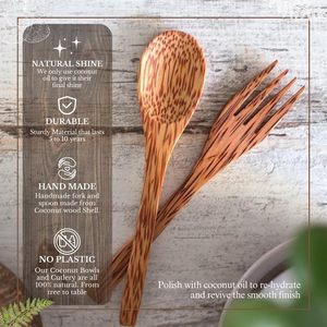 Ensemble de cuillères et fourchettes en bois de luxe, avec couverts rustiques faits à la main pour les mariages, les fêtes et les banquets, vaisselle décorative pour la table - Product Image 5