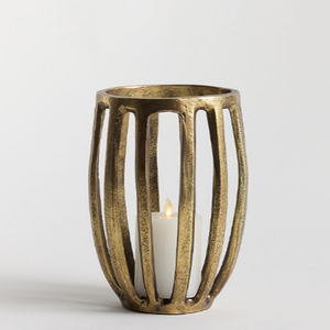 Porte-bougie en aluminium doré moulé, finition antique dorée, lot de 3 pièces - Product Image 1