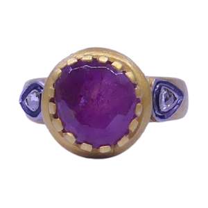 Bague de fiançailles et de mariage classique en argent sterling plaqué or avec rubellite, tourmaline et diamant, sertie en canal, idéale comme cadeau - Product Image 3