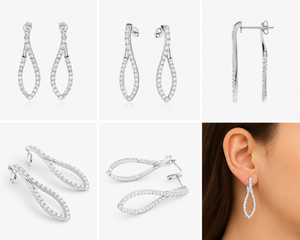 ต่างหูเพชรทรงหยดน้ำ 14K ทองคำขาว ประดับเพชรเพาะเลี้ยงแบบ Pavé - Product Image 4