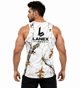 Custom Men's White Woodland Camo Gym Tank Top Sublimation Fitness Stringer Vest Bodybuilding Sleeveless Workout Sports Apparel - Product Image 4