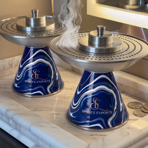 Brûleur d'encens en métal à motif marbre de luxe, base moderne en émail bleu, encensoir Bakhoor pour la décoration de la maison et les hôtels du Moyen-Orient, idéal pour le Ramadan - Product Image 2