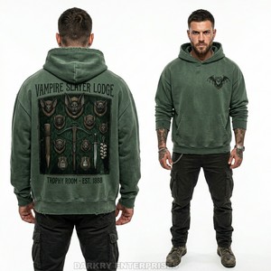 Sweat à capuche vintage vert foncé pour homme, imprimé graphique personnalisé, streetwear, pull en molleton de coton épais, coupe oversize, vente en gros - Product Image 1