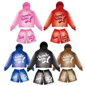 Conjunto de Sudadera con Capucha y Pantalones Cortos con Lavado Ácido Personalizado para Hombre, Sudadera Corta y Pantalones Deportivos - Product Image 1