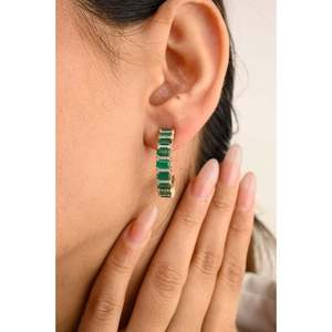 14K Yellow Gold Octagon <b>Emerald</b> Diamond Huggie <b>Stud</b> <b>Earrings</b> IGI Certified VS1 - Product Image 5