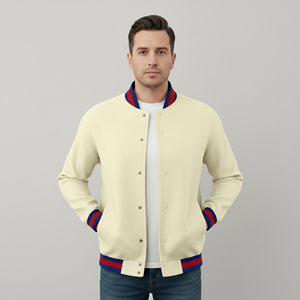 Hot Selling Custom Logo Solid White Color Men's Winter Varsity Jacket Canvas Front High Street Style Waterproof & Windproof - Product Image 1
