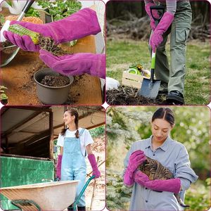 Gants de jardinage anti-épines pour hommes et femmes, en cuir croûte rose vif - Product Image 5