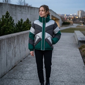 Veste matelassée pour homme, couleur contrastée, veste d'hiver matelassée, vert, gris, blanc, isolée, fermeture éclair intégrale, veste chaude pour l'extérieur, veste tendance - Product Image 3