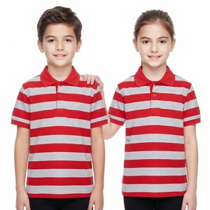 Polo rayé bicolore unisexe pour enfants de qualité supérieure, hauts décontractés à manches courtes et col, t-shirt en tricot décontracté, vêtements en gros - Product Image 1