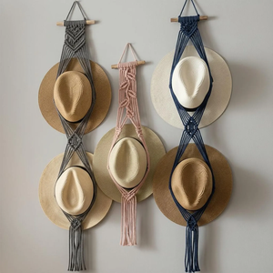 Porte-chapeaux mural en macramé de luxe style nordique bohème, organisateur suspendu en coton pour casquettes, écharpes et chapeaux, support de rangement mural - Product Image 3