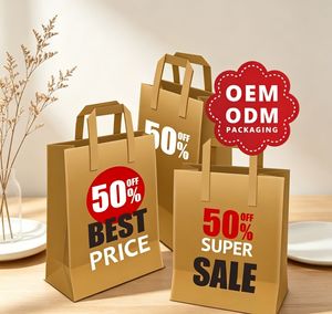 Sacs en papier kraft personnalisés avec poignées plates, impression offset, recyclables, pour la promotion commerciale - Product Image 1