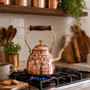 Théière en cuivre pur, théière artisanale en cuivre avec couvercle, théière indienne décorative, service à thé et café, décoration de cuisine et de maison, cadeau - Product Image 2