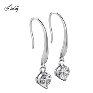 Pendientes colgantes hipoalergénicos de plata 925, Daisini redondo adornado con cristales de Swarovski, pendientes de gancho para <span class=keywords><strong>aniversario</strong></span> de boda - Product Image 4